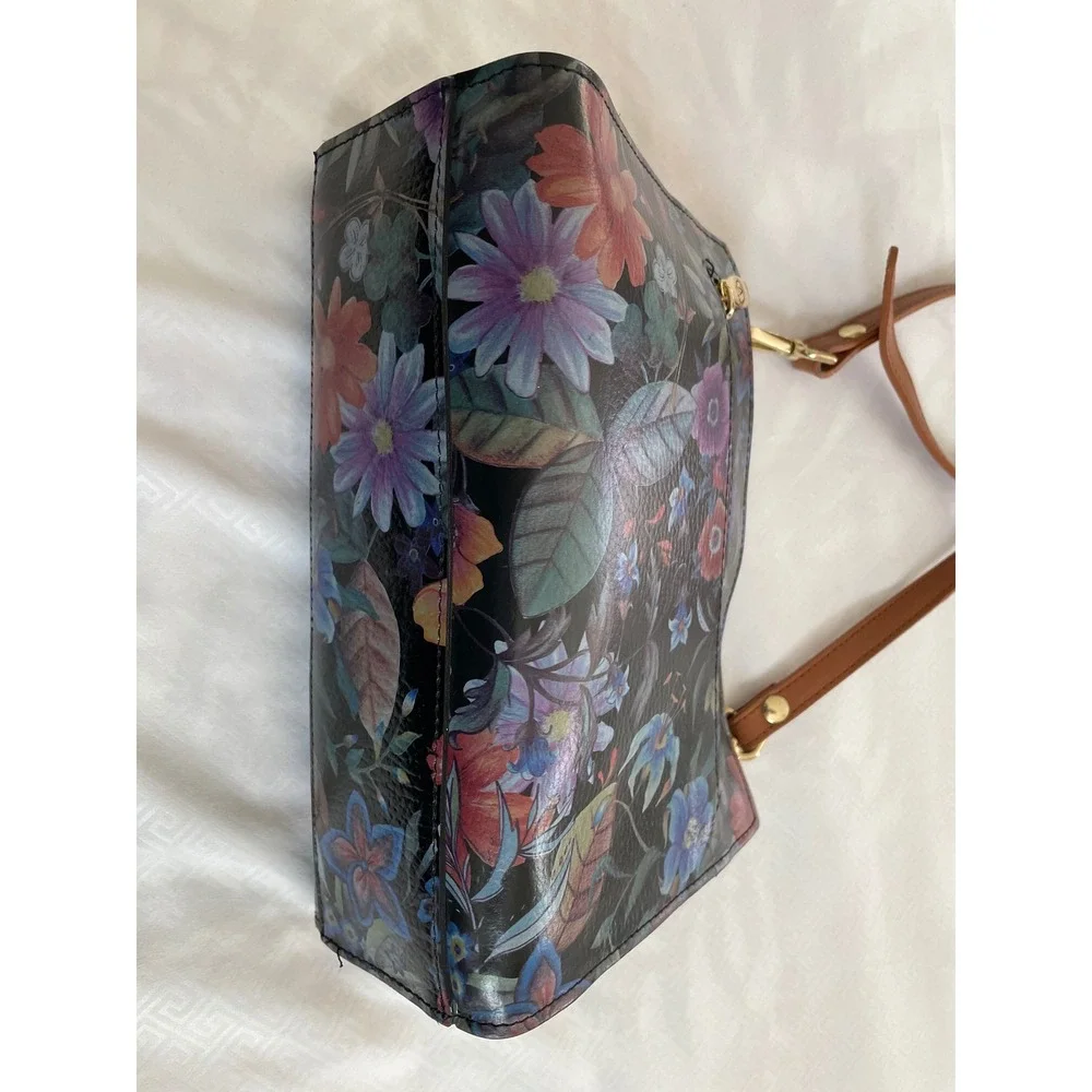 Valentina Floral‎ Print Leather Crossbody Bag Gold Zip Travel Boho Chic Romantic
